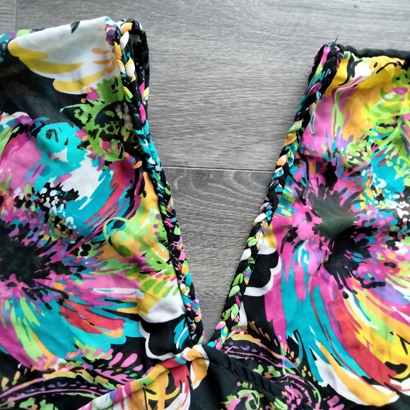 Miken V-Neck Colorful Floral Sheer Swim Cover Up Tunic Size Small Made in USA - Picture 3 of 13